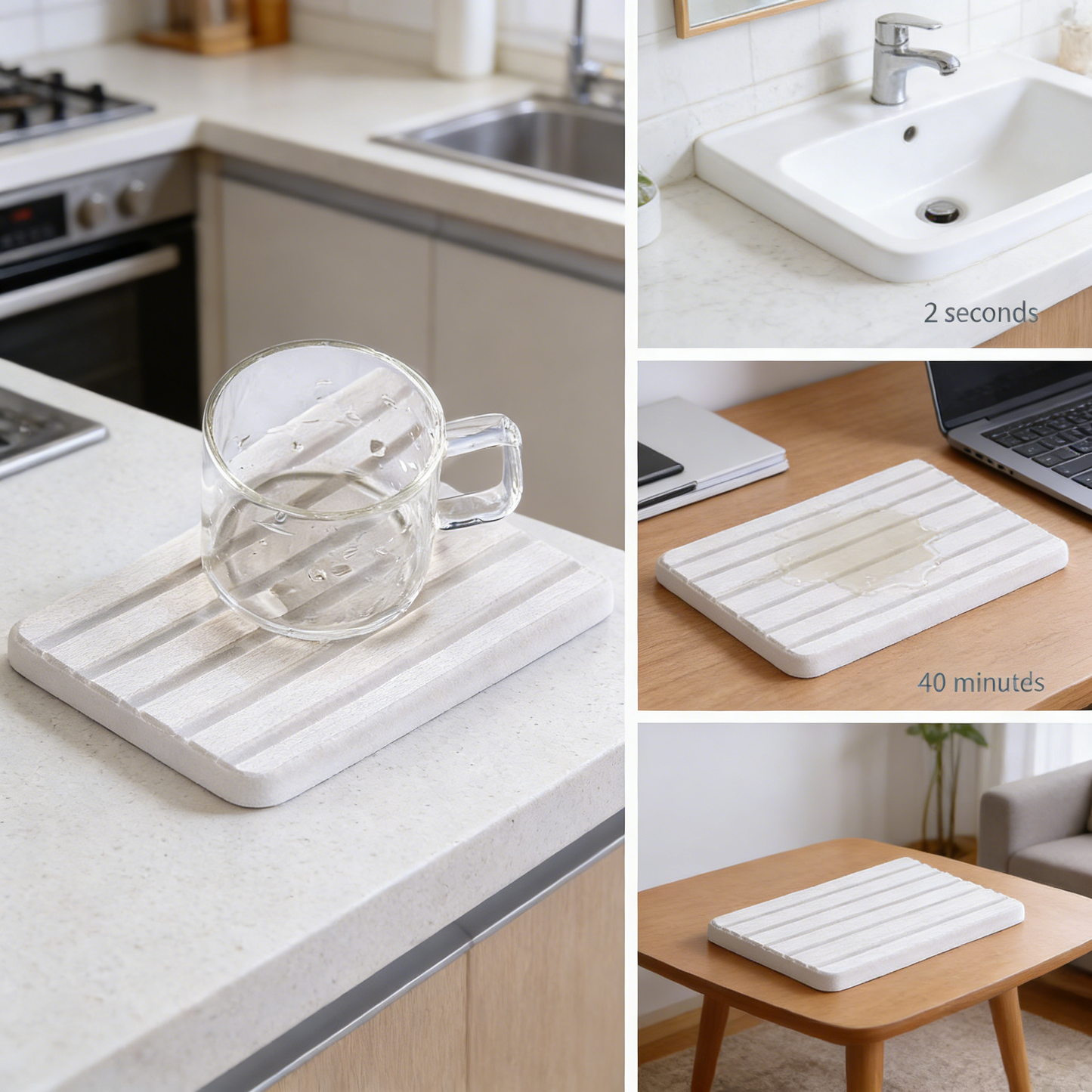 2 PCS Water Absorbent diatomite Coasters, 8.3" x 4" Water Absorbing Stone Tray for Sink, Stone Drying mat for Kitchen Counter, Stone soap Tray Used for Hand Soaps & toiletries & Plants