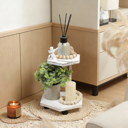 2-Tier Rustic Wooden Corner Shelf - Freestanding & Wall-Mounted Display Stand for Farmhouse Decor