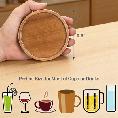 6 Pcs Best Wooden Coasters with Holder Coffee Table Decor