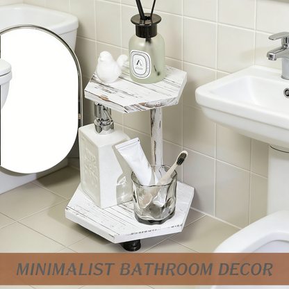 2-Tier Rustic Wooden Corner Shelf - Freestanding & Wall-Mounted Display Stand for Farmhouse Decor