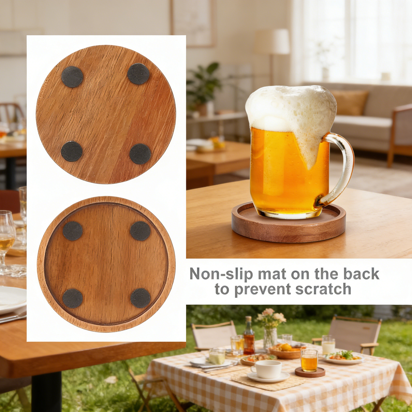 6 Pcs Best Wooden Coasters with Holder Coffee Table Decor
