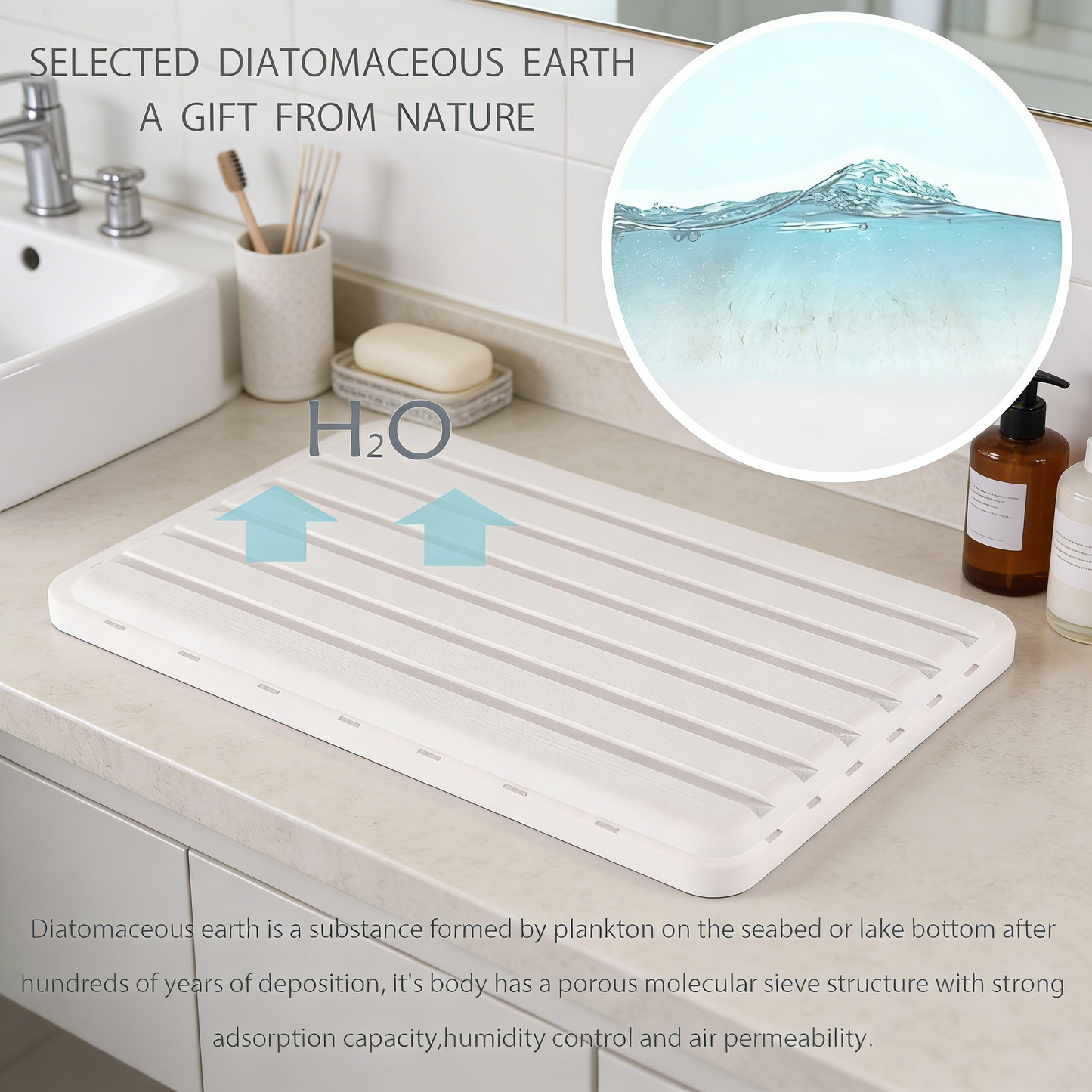 2 PCS Water Absorbent diatomite Coasters, 8.3" x 4" Water Absorbing Stone Tray for Sink, Stone Drying mat for Kitchen Counter, Stone soap Tray Used for Hand Soaps & toiletries & Plants