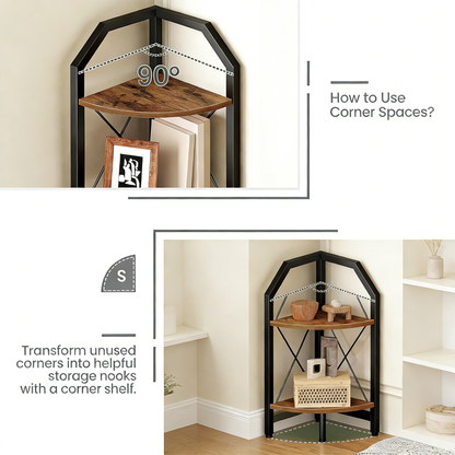 59.4" Corner Shelf, 5-Tier Industrial Corner Bookshelf, Corner Storage Stand, Plant Stand Display Shelf