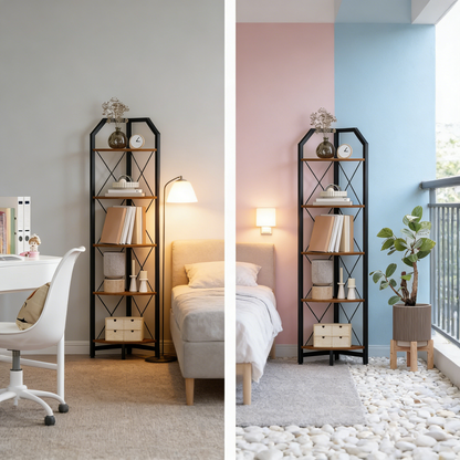 59.4" Corner Shelf, 5-Tier Industrial Corner Bookshelf, Corner Storage Stand, Plant Stand Display Shelf