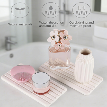 2 PCS Water Absorbent diatomite Coasters, 8.3" x 4" Water Absorbing Stone Tray for Sink, Stone Drying mat for Kitchen Counter, Stone soap Tray Used for Hand Soaps & toiletries & Plants