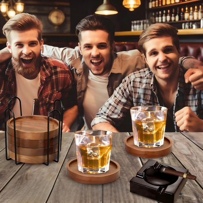 6 Pcs Best Wooden Coasters with Holder Coffee Table Decor