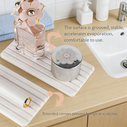 2 PCS Water Absorbent diatomite Coasters, 8.3" x 4" Water Absorbing Stone Tray for Sink, Stone Drying mat for Kitchen Counter, Stone soap Tray Used for Hand Soaps & toiletries & Plants