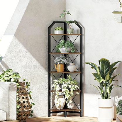 59.4" Corner Shelf, 5-Tier Industrial Corner Bookshelf, Corner Storage Stand, Plant Stand Display Shelf